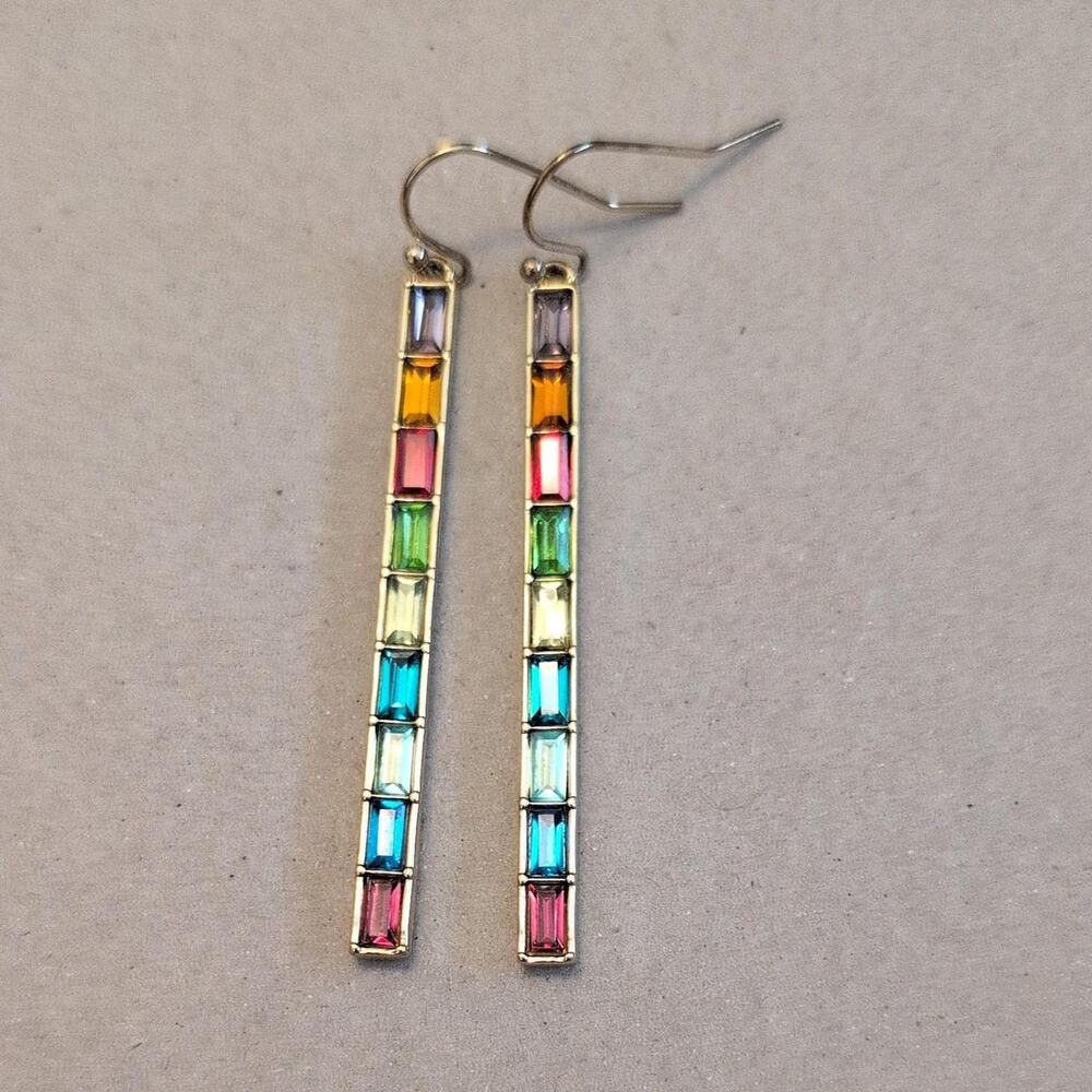 Rainbow multi colored long gemstone earrings